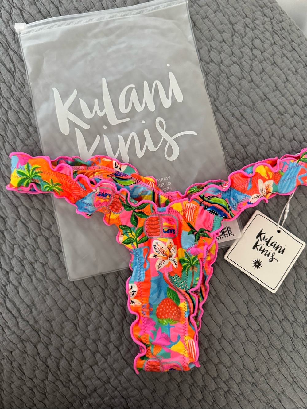 NWT Kulani Kini’s - Lettuce Edge Thong Bikini Bottom - Havana Haven - S